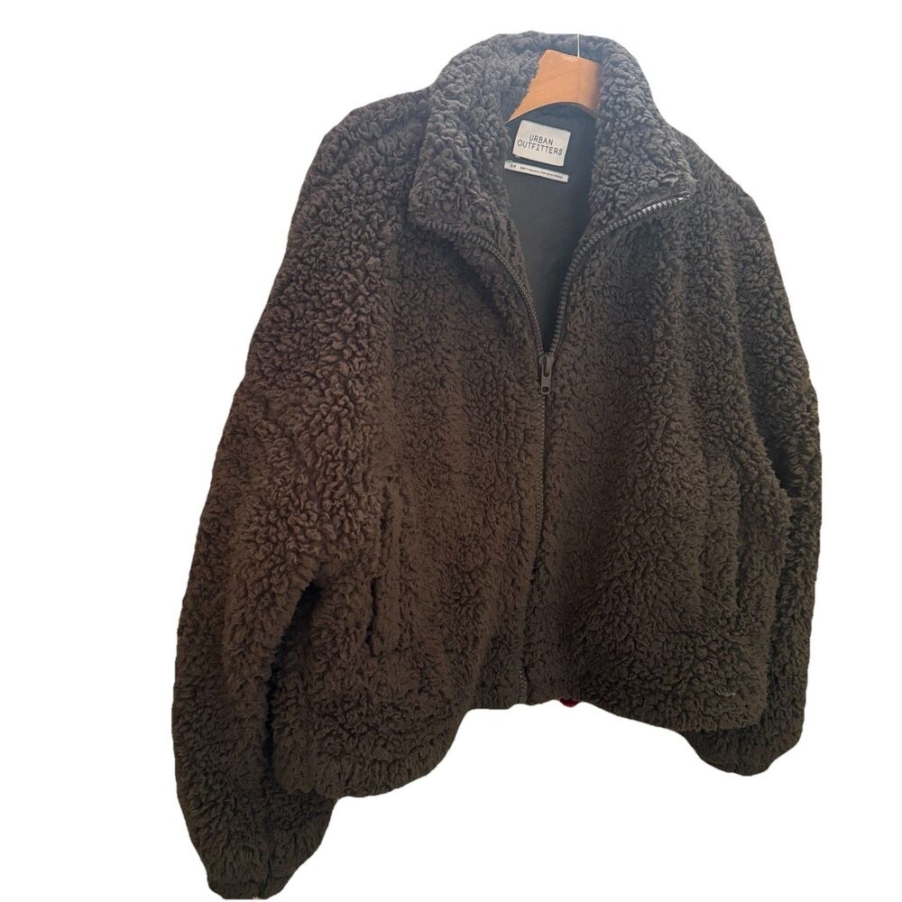 urban outfitters cropped sweater Jacket gray blue Sherpa S Medium  A4